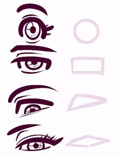 an image of eyes with different shapes and colors on them, all drawn in one line