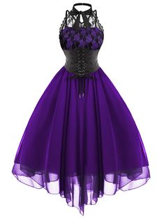 Gothic Corset Dresses, Chiffon Lace Dress, Vintage Party Dresses, Punk Dress, Robes Vintage, Purple Midi Dress, Gothic Corset, Goth Dress, Gothic Dress