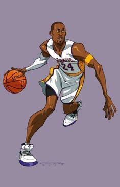 a drawing of a basketball player running with a ball in his hand and wearing white sneakers