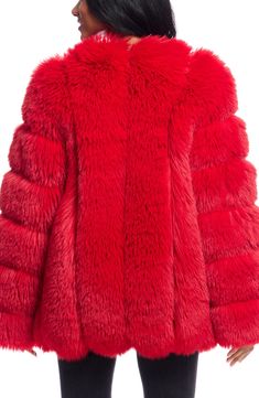 Soft-to-the-touch faux fur means luxurious texture in this statement-making jacket that's perfect for cool nights on the town. 28" length Front hook-and-eye closure Jewel neck On-seam pockets Lined 100% polyester faux fur Dry clean Imported Black Fur Coat, Fur Coat Vintage, Fabulous Furs, Suede Belt, Fur Coats Women, Grey Coat, Belted Coat, Jewel Neck, Faux Fur Coat