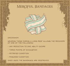 a sign that says merciful bandages on the front and back of it, with instructions for