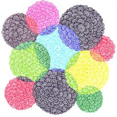 many different colored circles are arranged in the shape of a flower on a white background