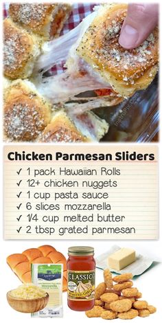 chicken parmesan sliders recipe with instructions on how to make them in minutes