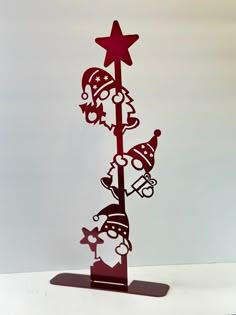 3 red gnomes climbing a pole with a star Winter White Decor, Laser Cut Christmas, Laser Cut Decor, Small Business Signs, Cute Gnomes, Acrylic Wall Decor, Diy Templates, Shelf Display, Red Blue White