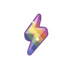 a rainbow colored lightning bolt with white stars on the top and bottom, against a white background