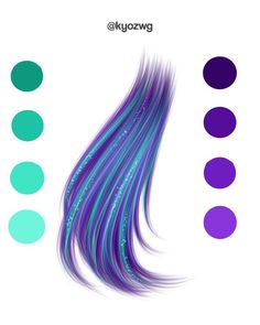 purple and blue hair is shown with different colors on the bottom, along with two circles