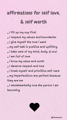 Daily affirmations for self love, self respect, and knowing your worth. We can all be a little more kind to ourselves🩷 Self Love Quote Affirmation, Positive Affirmation Self Love, Morning Affirmations Self Worth, Daily Affirmations About Self Love, Daily Affirmations For Self Worth, Daily Affirmations For Love, Words Of Confidence, Affirmation Self Worth