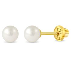 EAR-14K 14k Classic 4mm Cultured Pearl Chidlrens Earrings - Screw Back Anne Margaret, Kids Studs, Teen Jewelry, Baby Earrings, Gold Girl, Kids Rings, Jewelry Lockets, 18k Gold Earrings, Kids Earrings