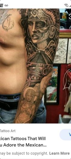 an image of a man with tattoos on his arm and chest that says mexican tattoos that will give you adore the mexican