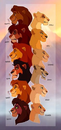 the lion king and his cubs are all different colors