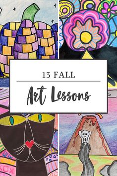 art lessons for kids with text overlay that reads 15 fall art lessons