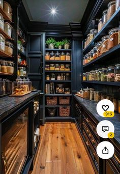 an open pantry with lots of food and spices on the shelves next to each other