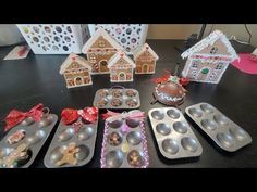 there are many different types of baking pans on the table