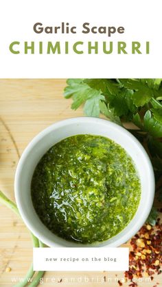 Chimichurri sauce in a bowl Chimichurri Sauce Cilantro, Best Chimichurri Sauce Recipe, Garlic Scapes Recipes, Scapes Recipes, Best Chimichurri Sauce, Green Sauces, Steak Chimichurri, Farmer Recipes, Garlic Scape Pesto