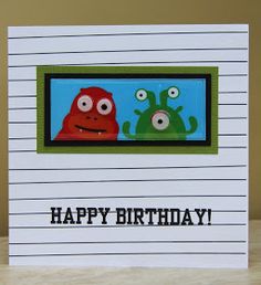 a birthday card with two cartoon characters on the front and one in the back that says happy birthday