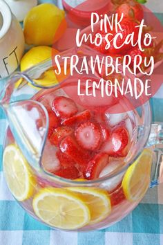 Pink Lemonade Sangria, Moscato Lemonade, Boozy Lemonade, Moscato Drinks, Moscato Strawberry Lemonade, Strawberry Lemonade Sangria, Lemonade Sangria, Homemade Strawberry Lemonade, Strawberry Lemonade Recipe