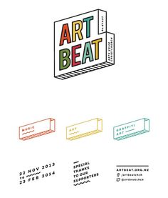 an advertisement for art beat with different colors and font on the front, in white background