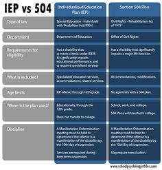 two different types of iep vs 504