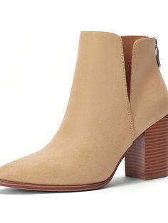 TINSTREE Womens Pointed Toe Ankle Booties Stacked Mid Block Heel Cutout Back Zipper Shoes Faux Leather Boots Khaki         Women Shoes, size features are:Bust: ,Length: ,Sleeve Length: Faux Leather Boots, Boots Women Fashion, Womens Boots Ankle, Ankle Booties, Fashion Boots, Leather Boots, Block Heels, Bootie Boots, Length Sleeve