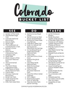 the colorado bucket list is shown in black and white