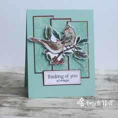 a card with a bird on it and the words thinking of you always written below