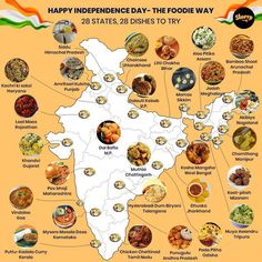 india map with all the states and their food