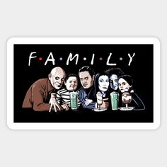 family drinking beer together on a black background with the word family written in large letters