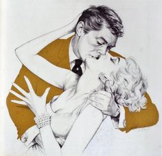 a drawing of a man and woman embracing each other