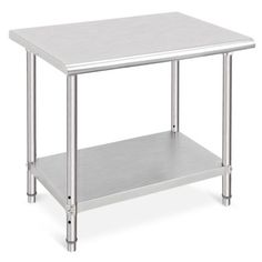 a stainless steel table with two shelves on each side and one shelf under the top