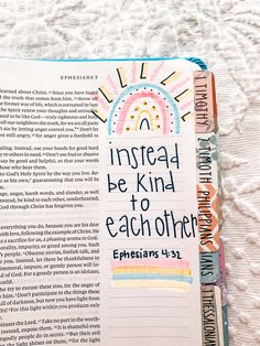 an open bible with the words instead be kind to eachother