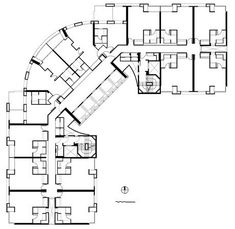 the floor plan for an office building with multiple floors and several rooms, including two large windows