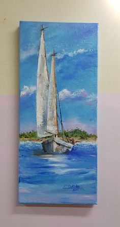 a painting of a sailboat in the ocean