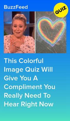 a woman with her hand on her chest and the words, this colorful image quiz will give