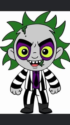 an image of a cartoon character with green hair and black and white striped clothes,