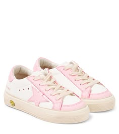 May leather sneakers in white - Golden Goose Kids | Mytheresa Pink Low-top Sneakers With Contrast Sole, Pink Leather Low-top Platform Sneakers, Pink Leather Platform Sneakers With Rubber Sole, Pink Leather Platform Sneakers With Vulcanized Sole, Pink Lace-up Sneakers With Contrast Sole, Pink Custom Sneakers With Textured Sole, Pink High-top Leather Platform Sneakers, Pink Low-top Platform Sneakers With Vulcanized Sole, Pink Leather High-top Platform Sneakers