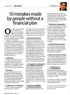 the front page of a financial plan