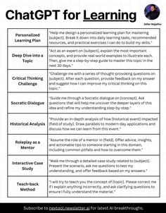 a table that has two different types of learning and the words,'chatgt for learning