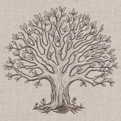 a cross stitch tree with leaves on it's trunk and branches in the shape of a heart