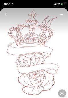 a drawing of a crown on top of a rose