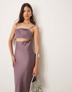 Dress by ASOS DESIGN Let's hear it for the dress Square neck Adjustable straps Cut-out detail Zip-side fastening Regular fit Asos Ruffle Dress, Asos Purple Dress, Lilac Grey, Formal Dress Shops, Jane Dress, Dress Rental, Cardigans, Plus Size Skirts, Evening Dress