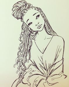 a drawing of a woman with long hair and braids on her head, looking to the side