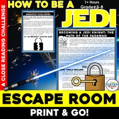 an escape room poster with instructions for how to be a jedi