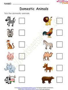 worksheet with animals and their names