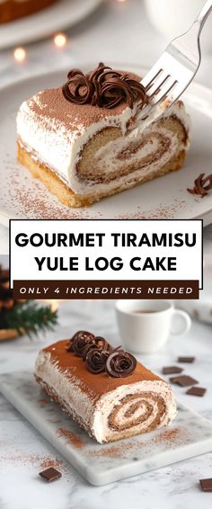 Image for Gourmet Tiramisu Yule Log Cake Cake Log Recipe, Tiramisu Yule Log Recipe, Little Debbie Swiss Cake Roll Recipe, Gf Yule Log Cake, Christmas Charlotte Cake, Kinder Brownie Yule Log, Easy Buche De Noel Yule Log Recipe, Tiramisu Log Cake, Christmas Cakes Flavours