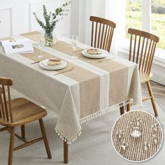 a dining room table with two chairs and a place mat on the floor next to it