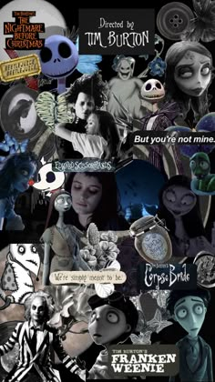 a collage of different pictures with the words tim burton on them and images of people