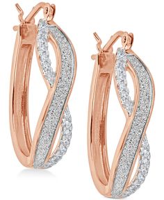 Be eternally stylish in these ultra-sparkly round-shape diamond glitter infinity hoop earrings (1/6 ct. t.w.) created in 18k gold-plated sterling silver. Approximate drop: 1". Infinity Hoop, Diamond Glitter, Knot Earrings, Sterling Silver Hoop Earrings, Sterling Silver Hoops, Silver Rose Gold, Big Brother, Silver Hoop Earrings, Silver Diamonds