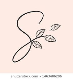 the letter s with leaves is shown in black on a light pink background, and it has