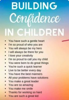 a poster with the words building confidentness in children on it's back ground