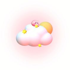 a pink cloud with stars and a sleeping pig in the middle is floating through the air